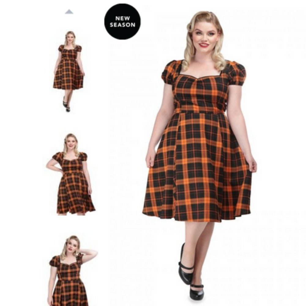 Collectif Mimi Pumpkin Check Doll Dress Sz. XXS
